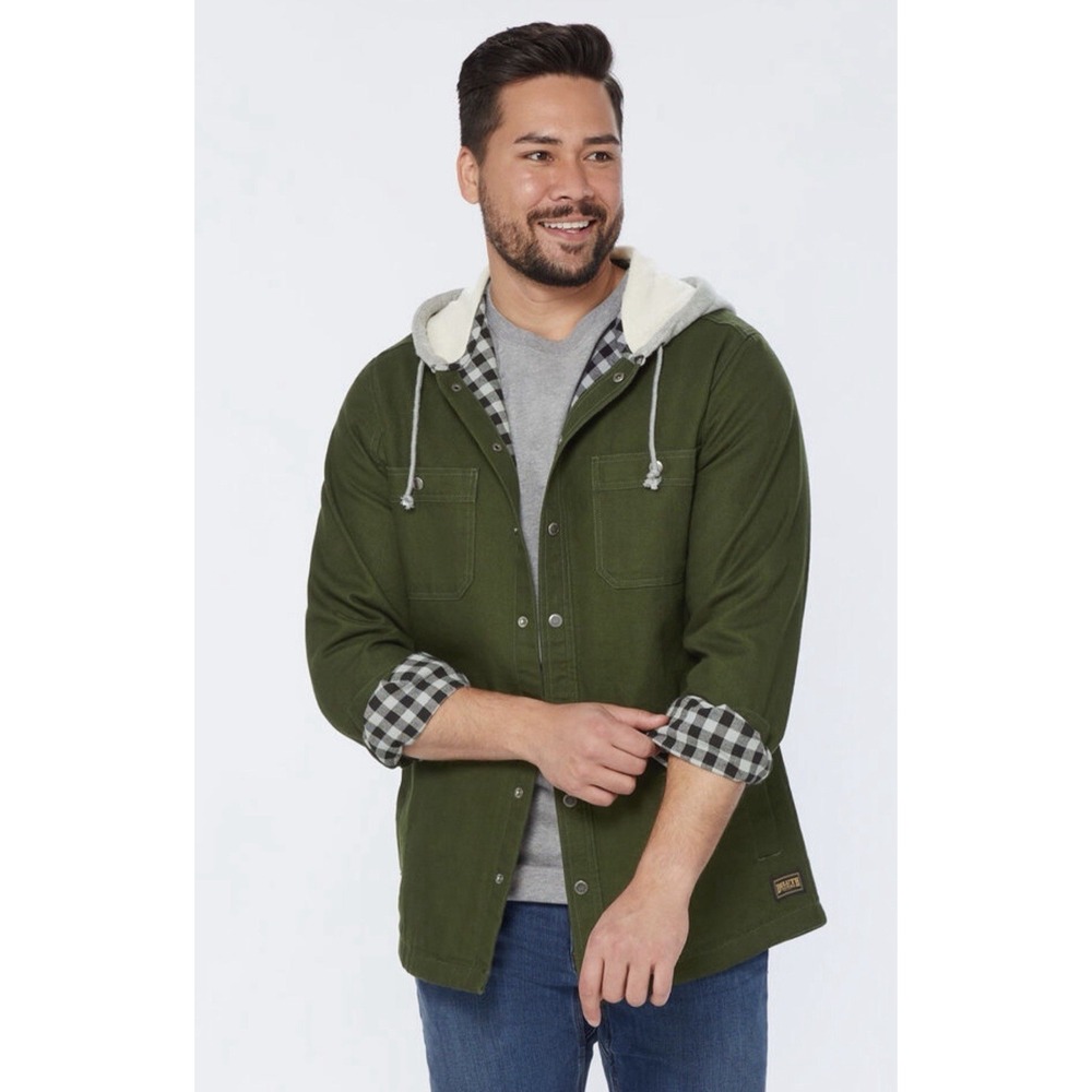 DULUTH Trading Men's Size LT Fire Hose Jacket Flannel Lined Hooded Limber Green